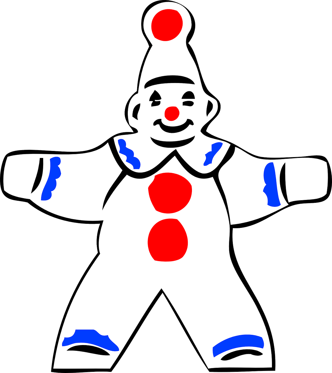 a clown in a hat and red polka dots