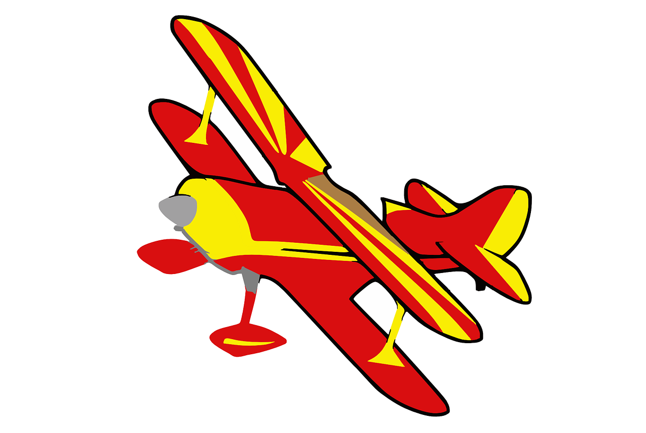 an illustration of a red and yellow plane with two wings