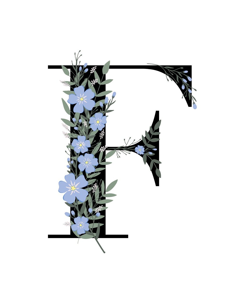 floral capital letter f in black and white