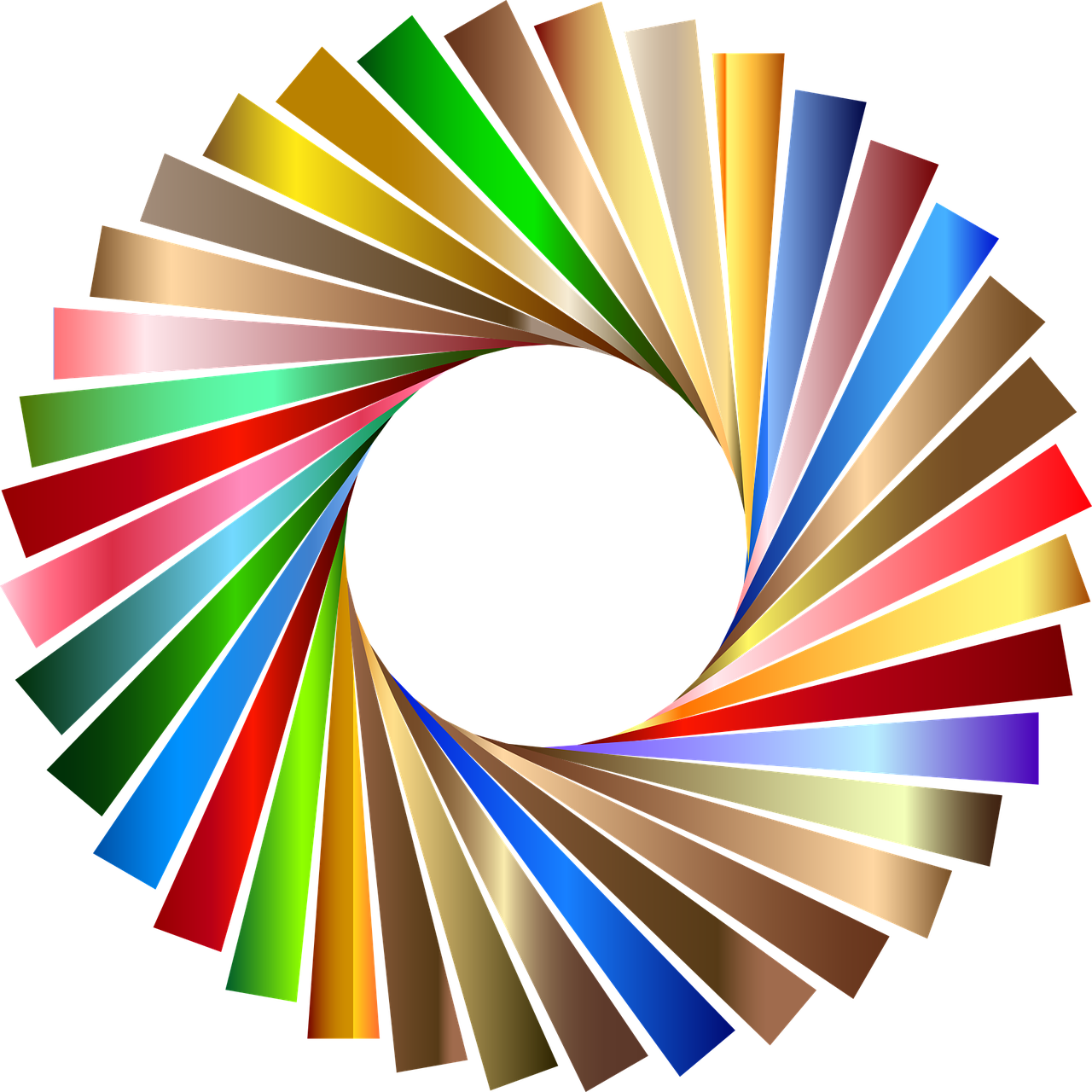 a large rainbow of colors spread around the shape of a spiral