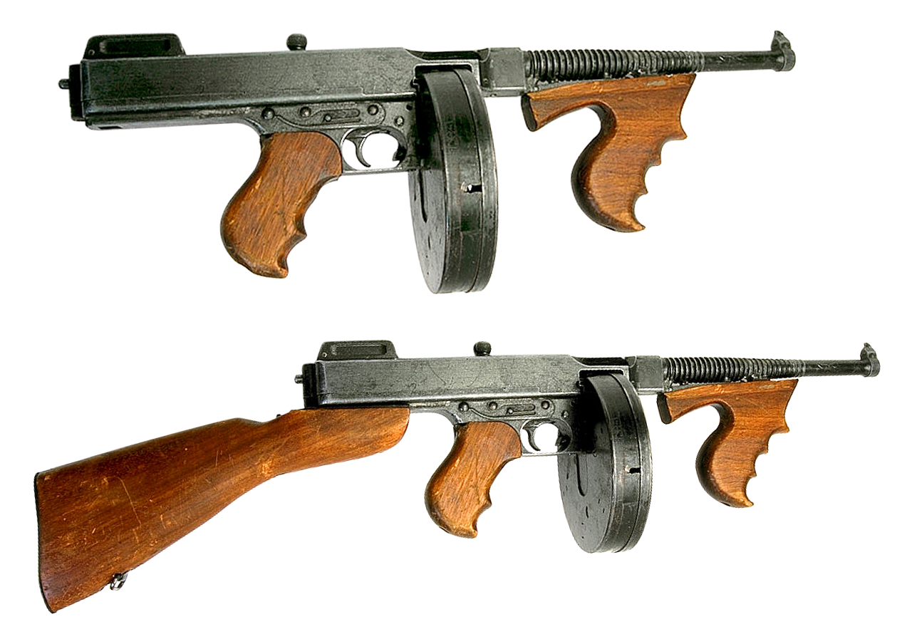 two guns are against a multi - colored background