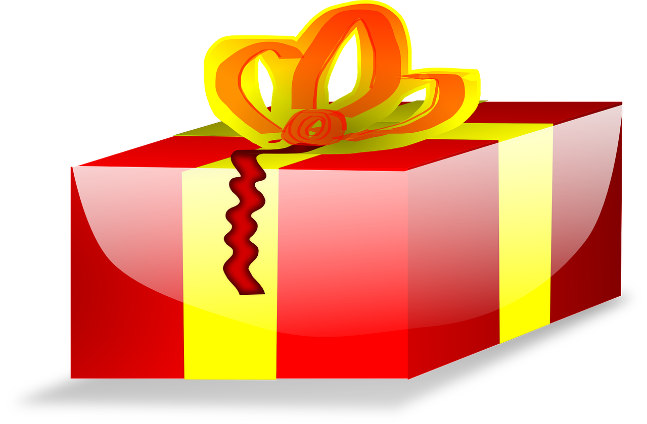 a picture of a present in red, yellow and orange