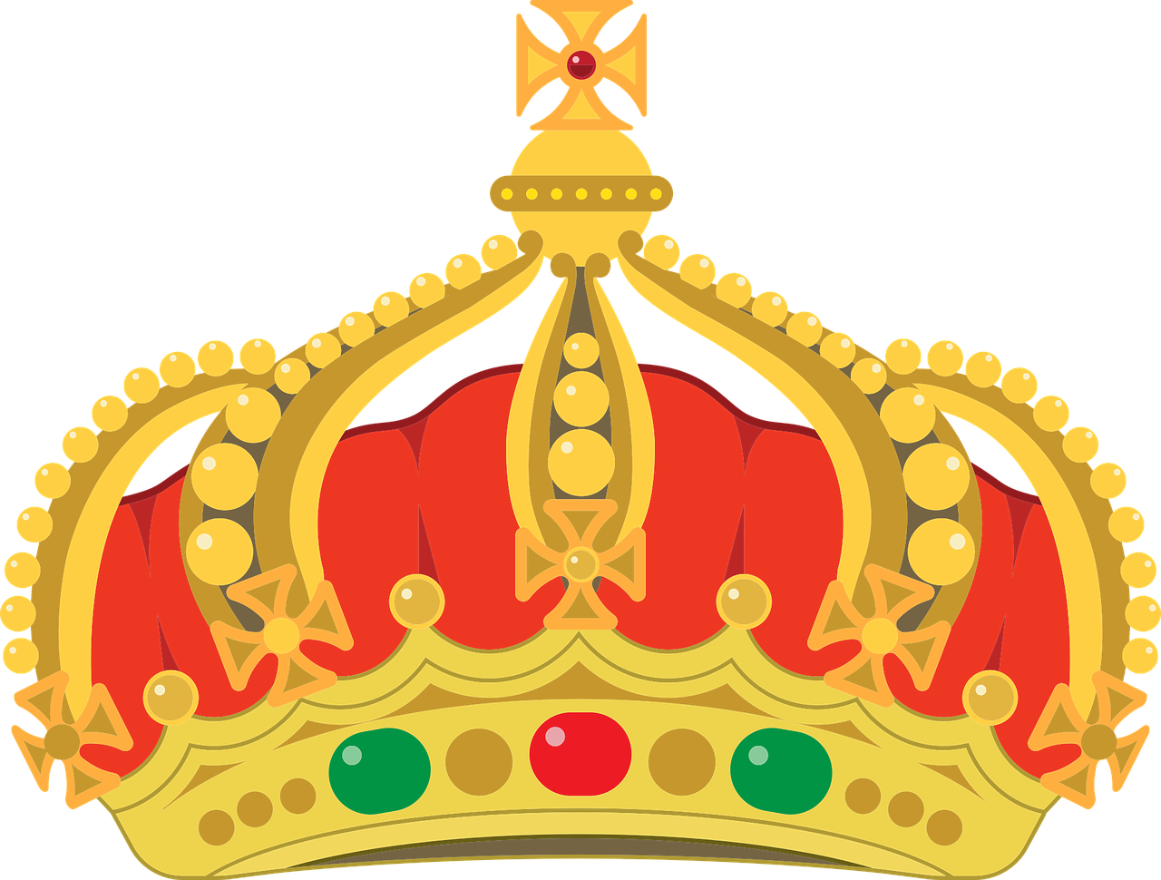 a gold crown that has red, green and yellow