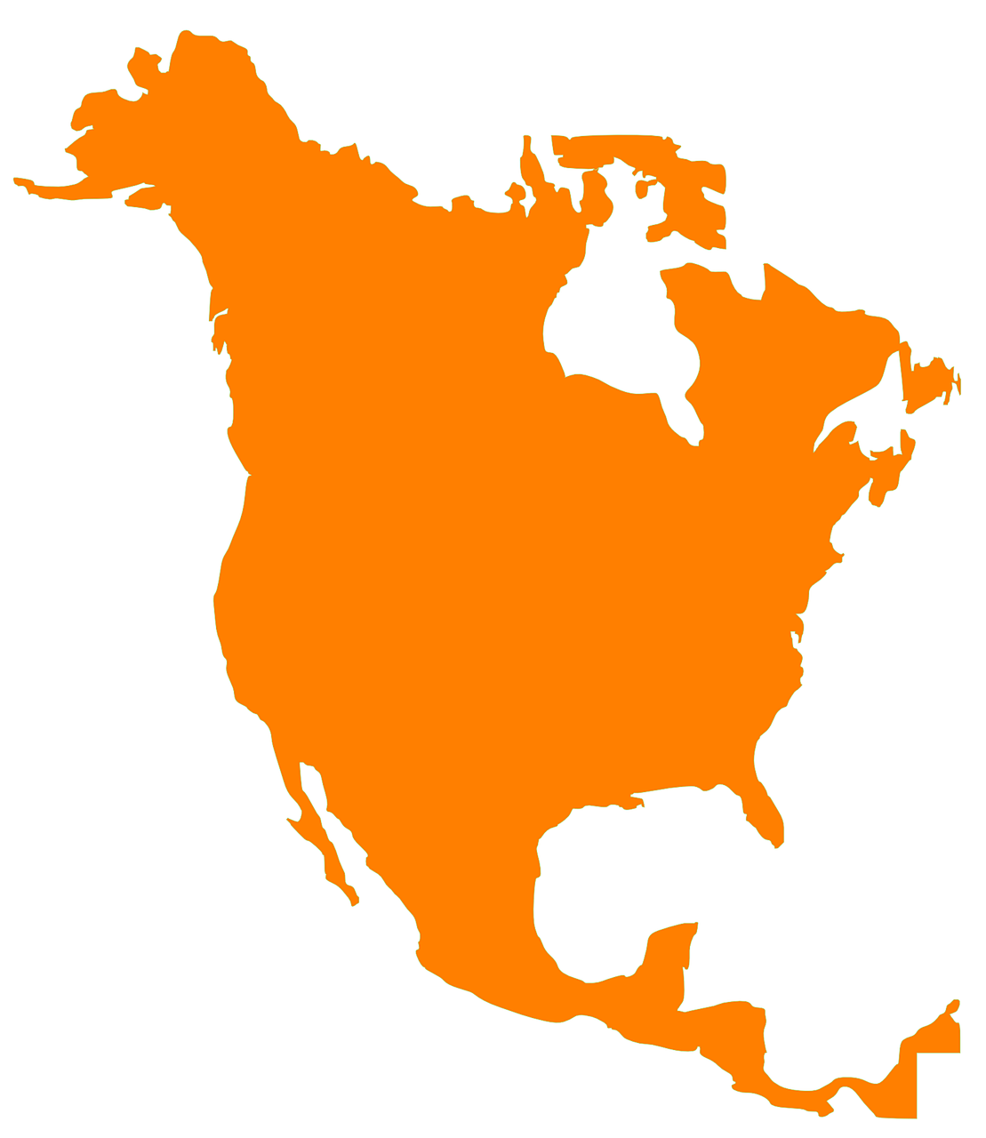 an orange map of north america