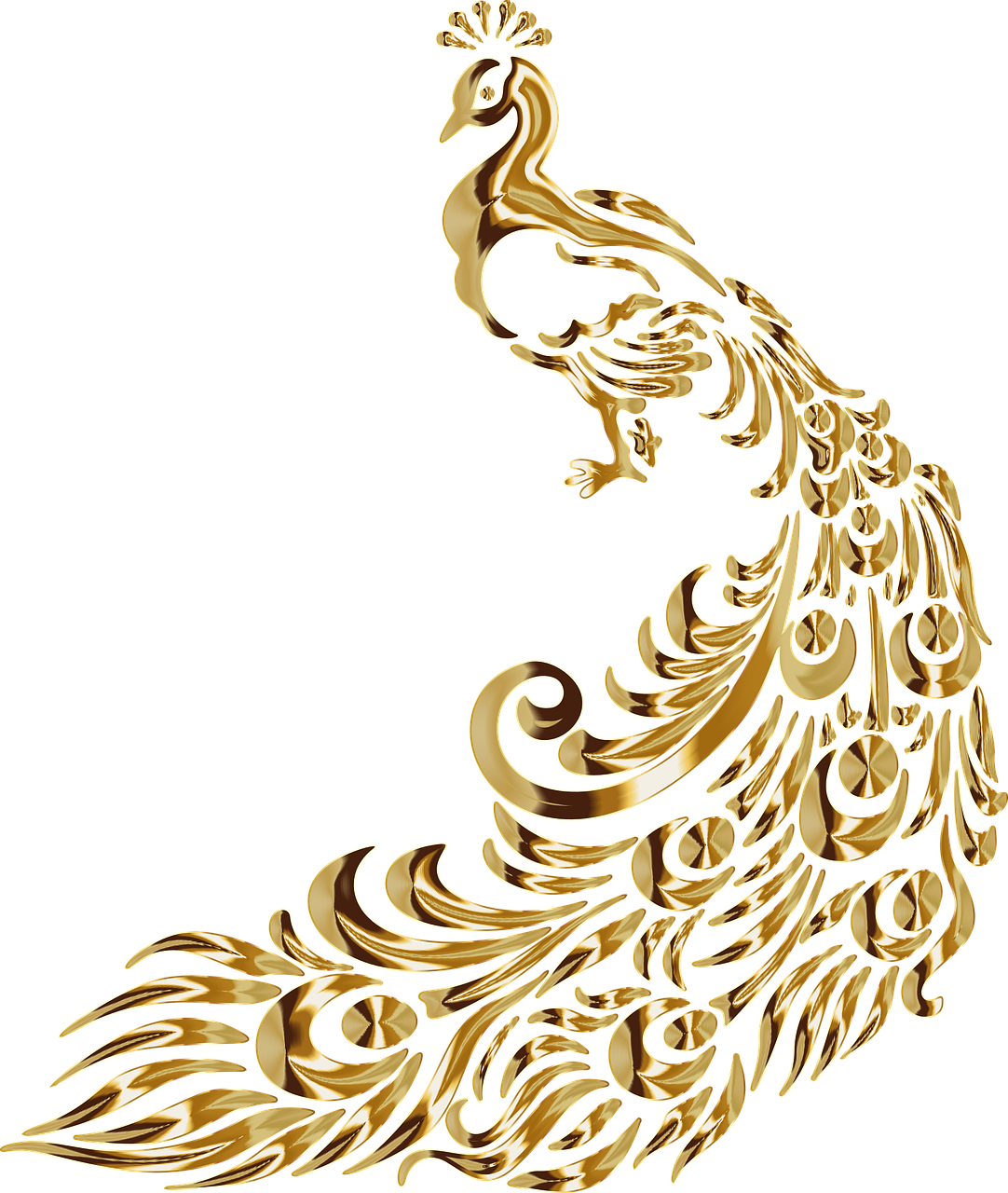 a stylized golden peacock, with a red center