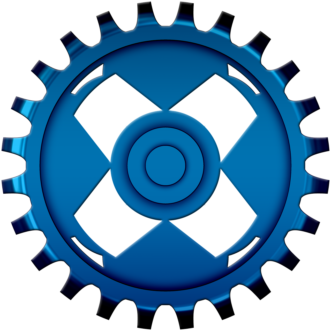 a circular blue gear wheel with a black background