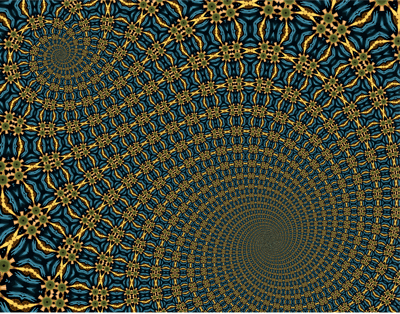 an intricate background of gold and blue