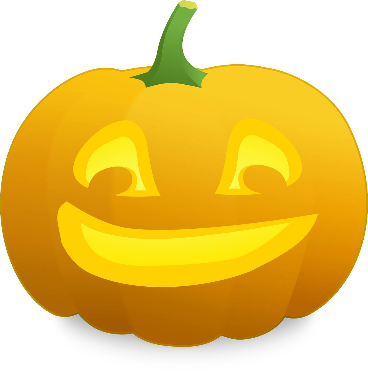 a cartoon pumpkin smiling with an expression on its face