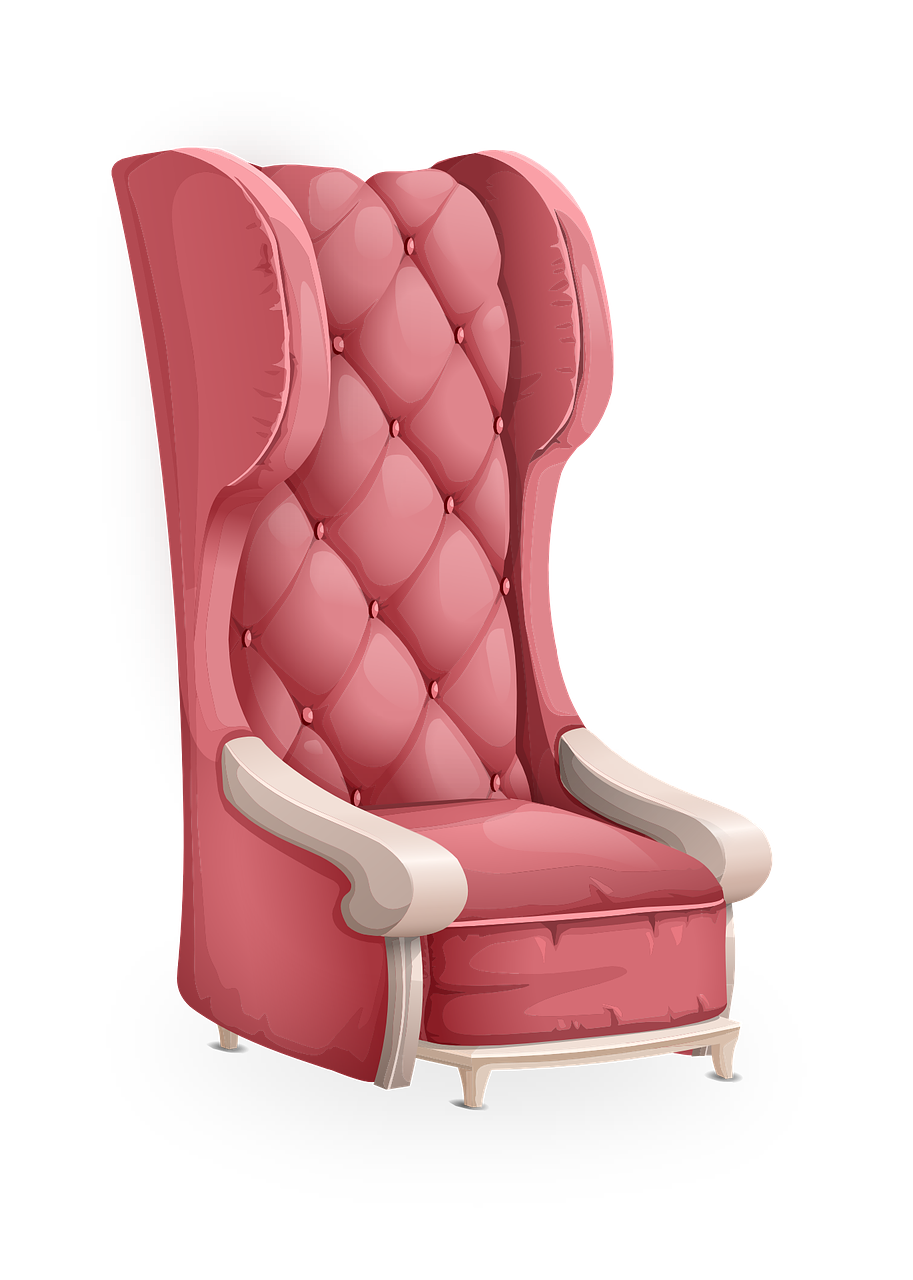an antique pink chair against a pink wall