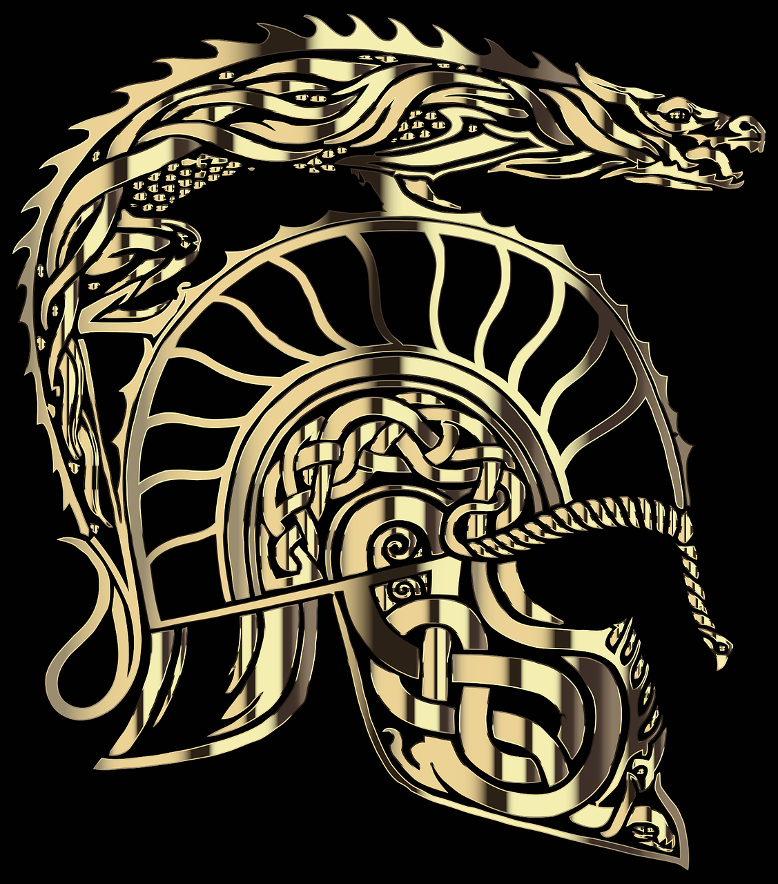an illustration of a helmet with a dragon on it