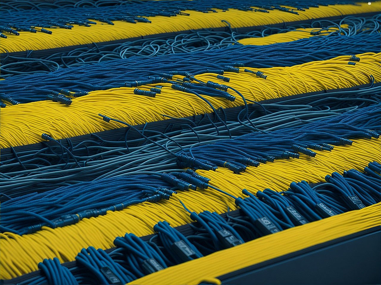 many wires are neatly arranged in a group