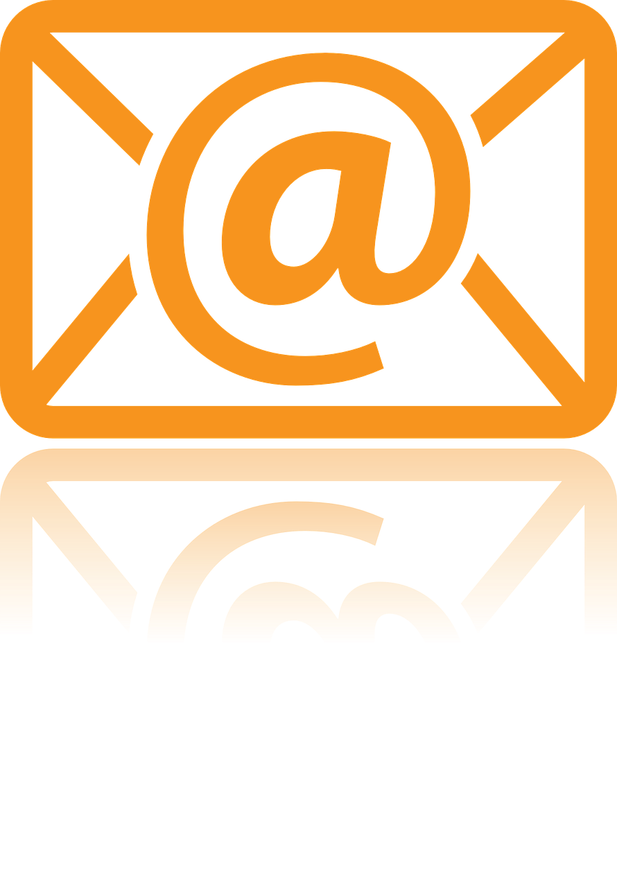 an orange email address icon with a post in the middle