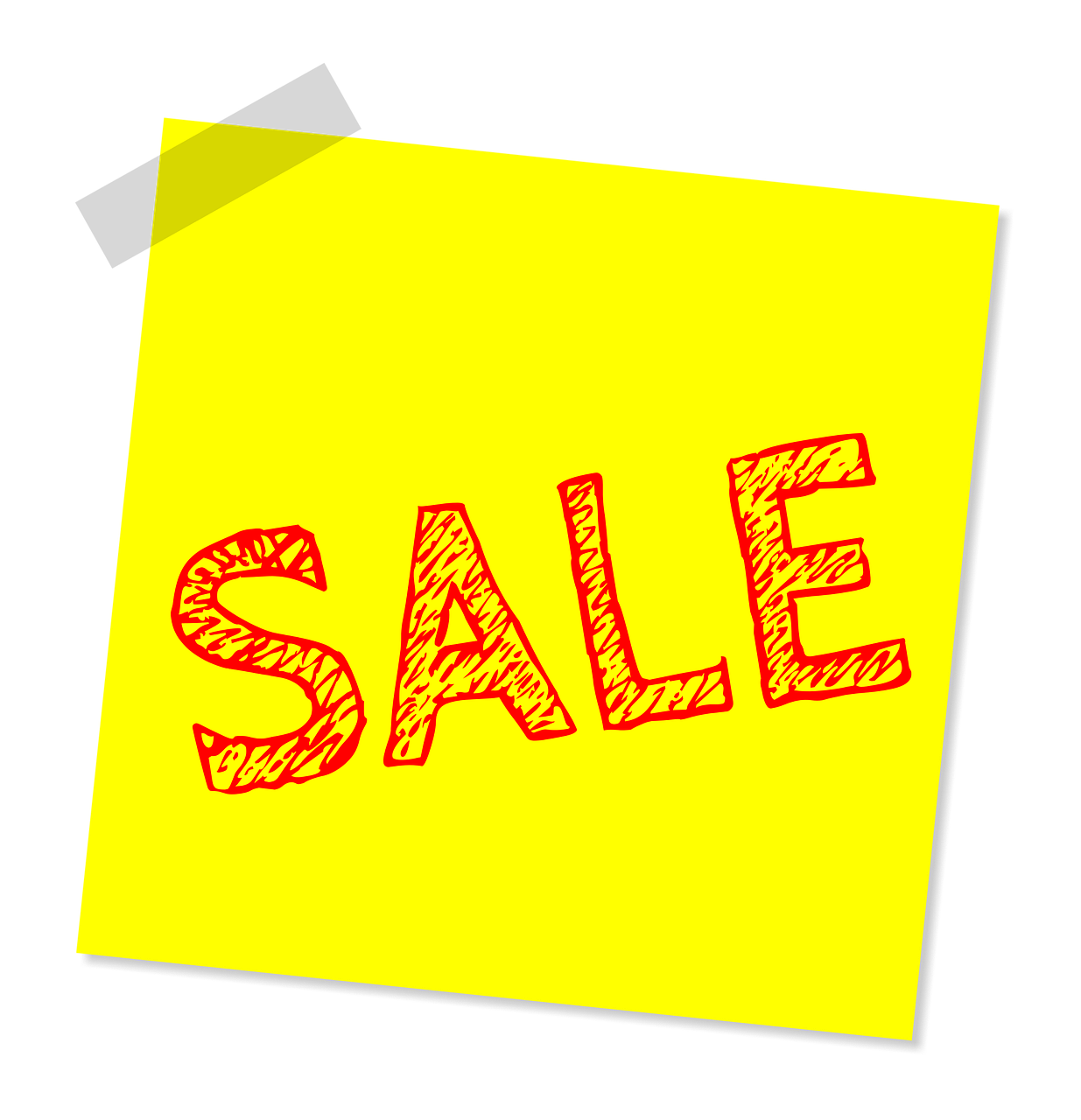 a yellow piece of paper with the word sale written on it