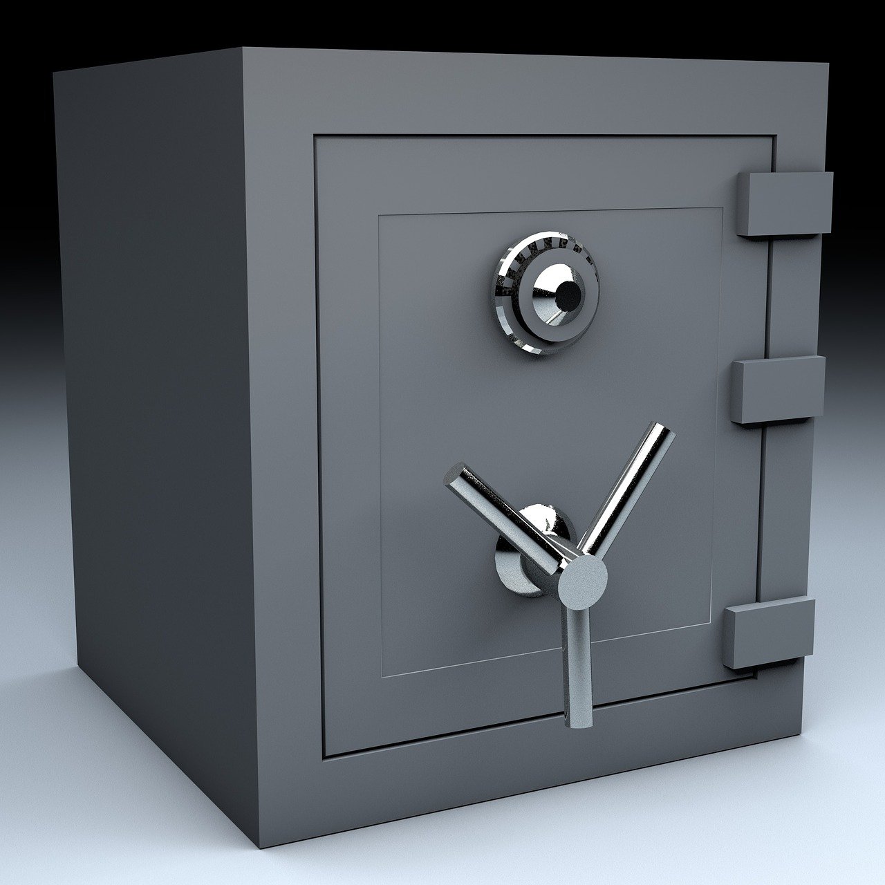 a safe box has an open door and a key in it