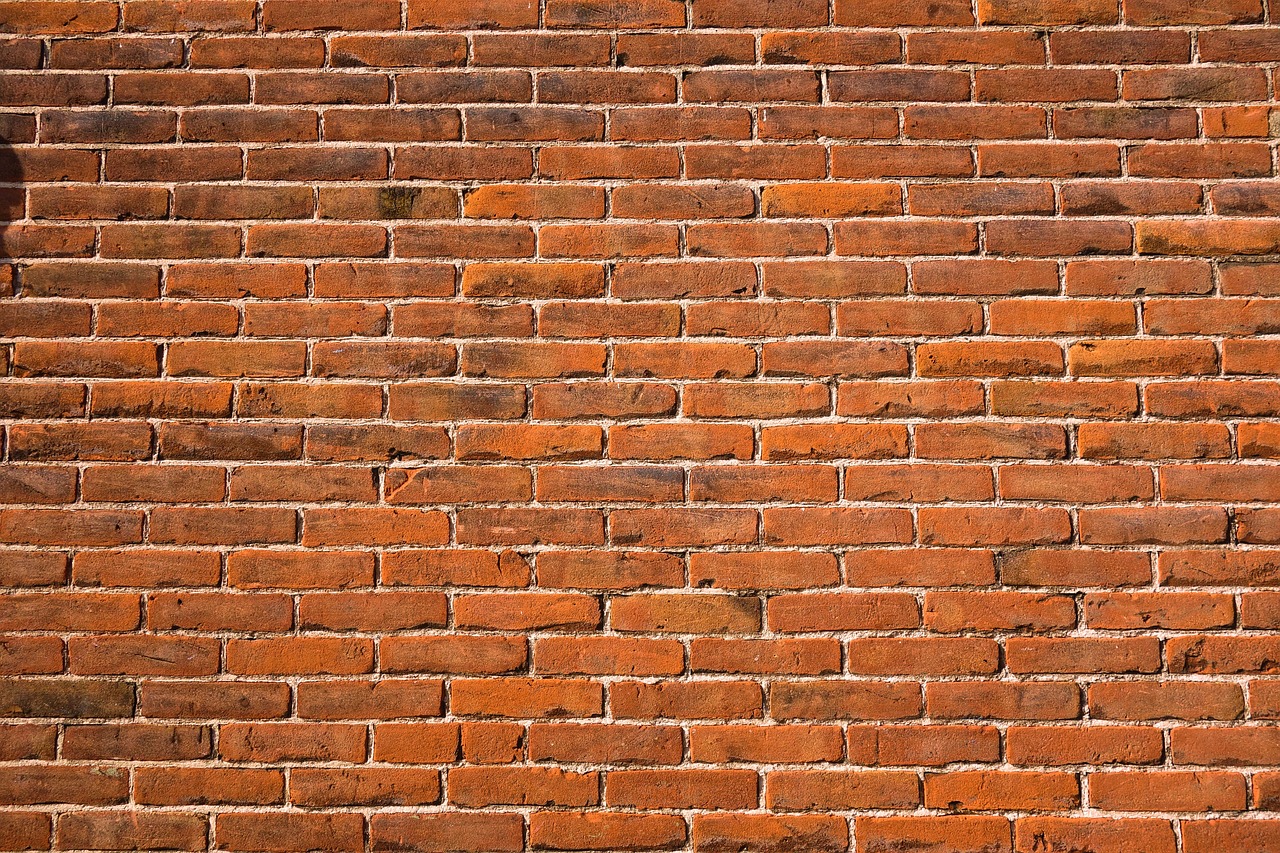 a bird stands on the side of a brick wall