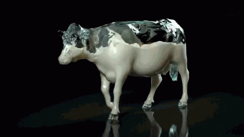 a model cow is shown with black background