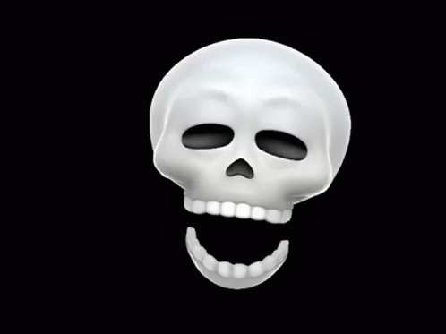 a fake skeleton with a grinning mouth, is shown