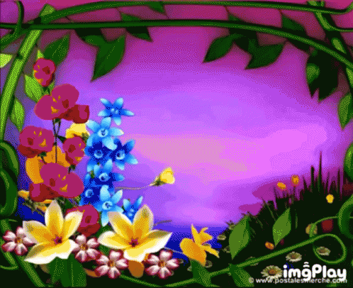 an artistic image with blue and yellow flowers and erfly