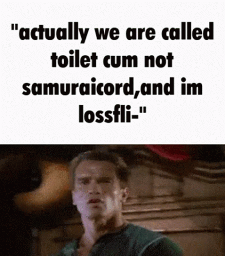 a man talking to someone with a picture of him and the caption below reads actually we are called toilet cum not sannurio, and i m