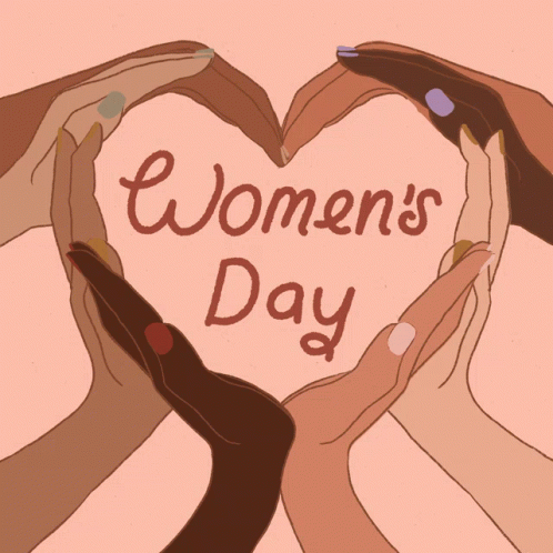 the word women's day in a heart surrounded by hands