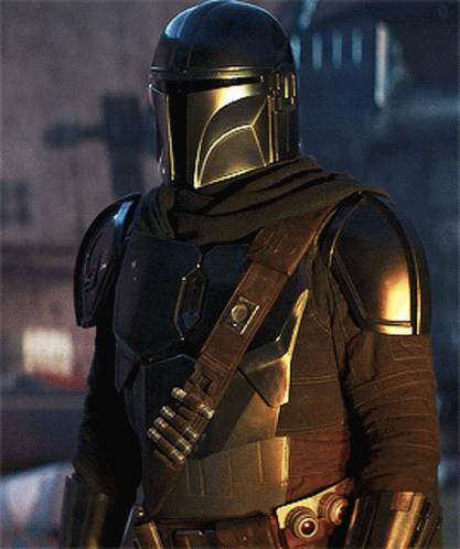 the star wars character is wearing a helmet