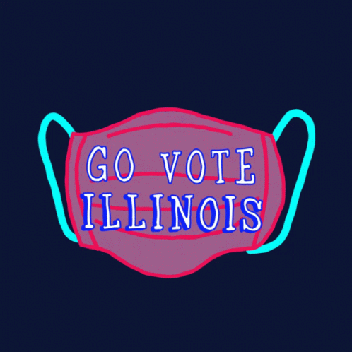 the words go vote illinois are written in neon red on a purple background