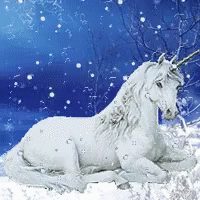 there is a unicorn sitting in the snow