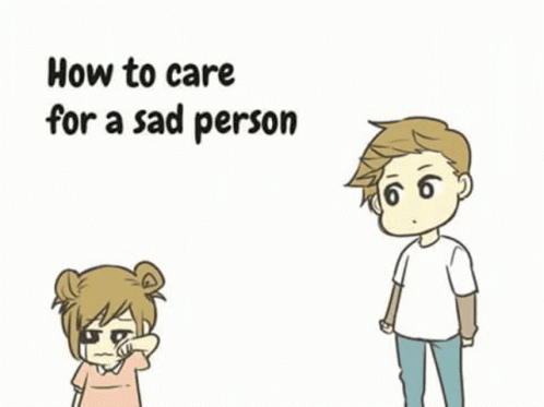 cartoon girl with sad face next to a sad guy