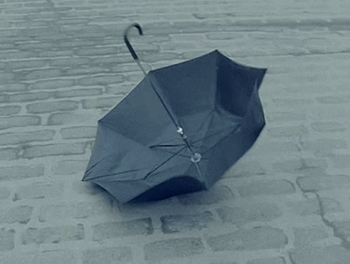 a brown umbrella on cobblestone street near brick pavement