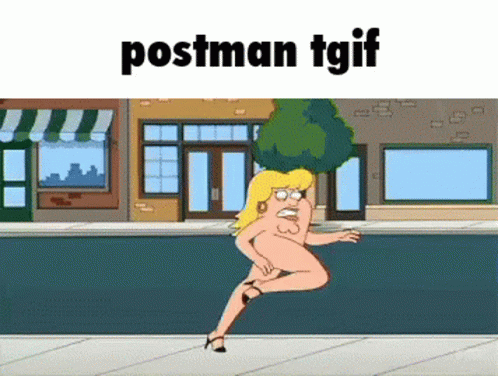 a cartoon character has captioned to the caption saying postman tgif