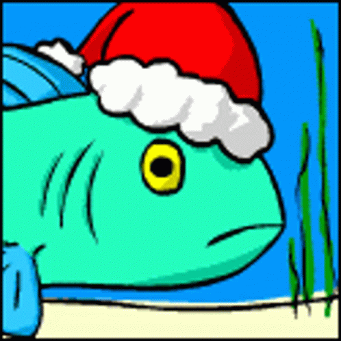this is a drawing of a fish wearing a santa hat