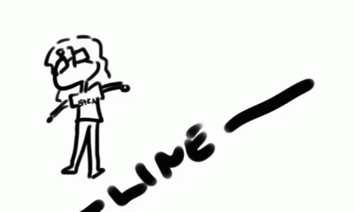 a person holding a stick figure is next to a black line drawing of a boy that reads live