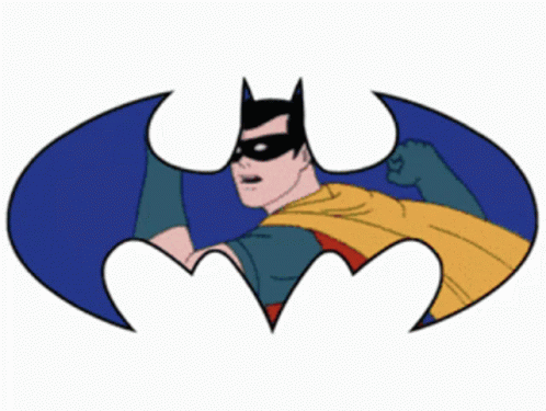 batman wearing a red and blue cape standing on a white background