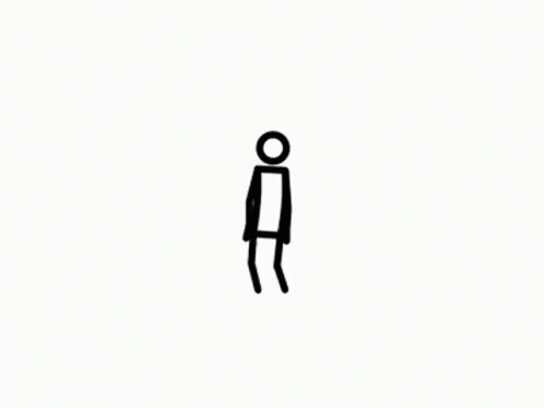 a small stick figure stands up on one foot