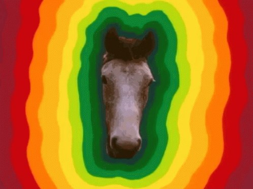 a horse looking out through an abstract pattern