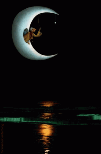 an artist's impression of a man climbing a half moon