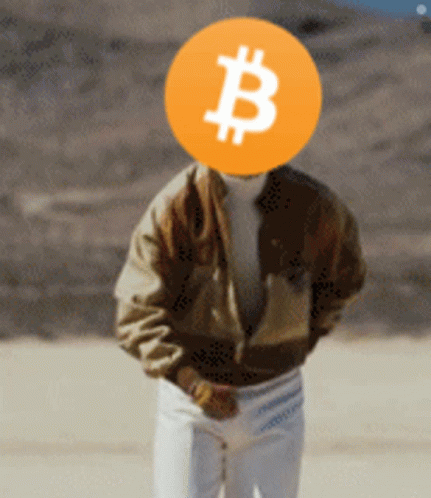 a man is wearing an umbrella while balancing a bitcoin on his head
