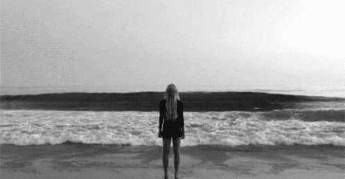 a person standing on the edge of the water near a beach