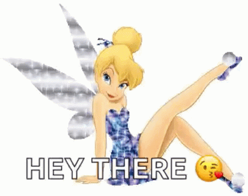 the image has a blue fairy saying hey there