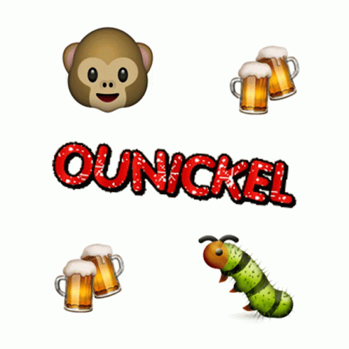 the text has an image of a monkey, some beer glasses, and a caterpillar