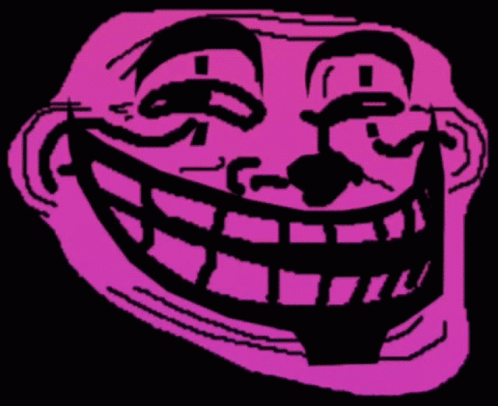 an animated trolly - like looking creepy face on purple