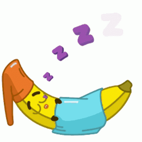 an animated image of a banana laying down with a funny face on it