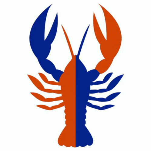 a red and blue lobster with long claws