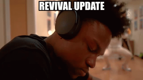 the man is wearing headphones that read revival update