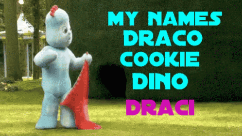 a toy with the words my names draco cookie dino