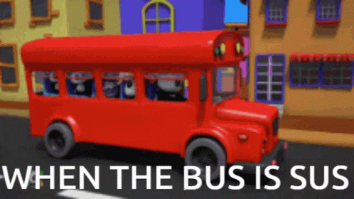 an animation blue bus on a city street
