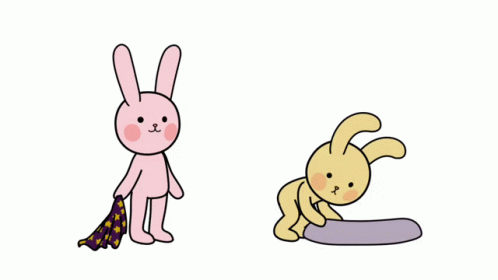 two little rabbits one is a blue and the other a pink