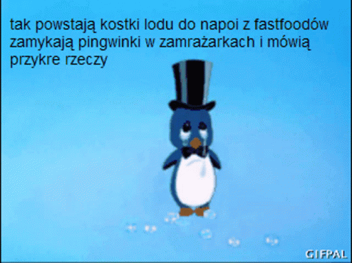 a cartoon penguin with a top hat and a scarf