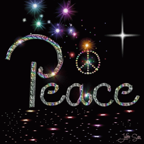 peace with fireworks and stars in the background