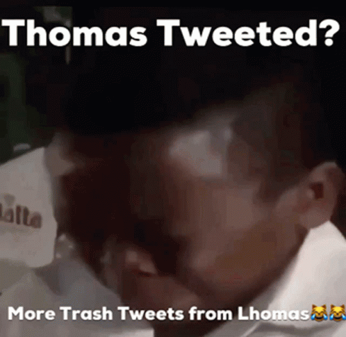 a man wearing a white uniform with the caption'thomas tweeted? more trash tweets from thomas '